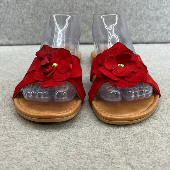 Mila Paoli Floral Suede Leather Slip On Flat Slide Sandal-Red Flower-Women 9.5 - Picture 10 of 13